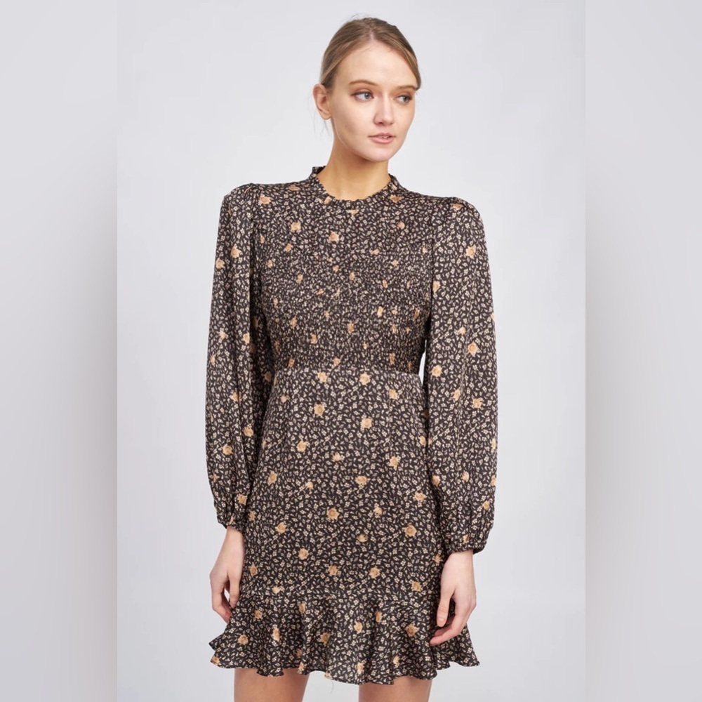 En Saison NWT Ambretta Satin Mini Dress  in Black Multi Size Small